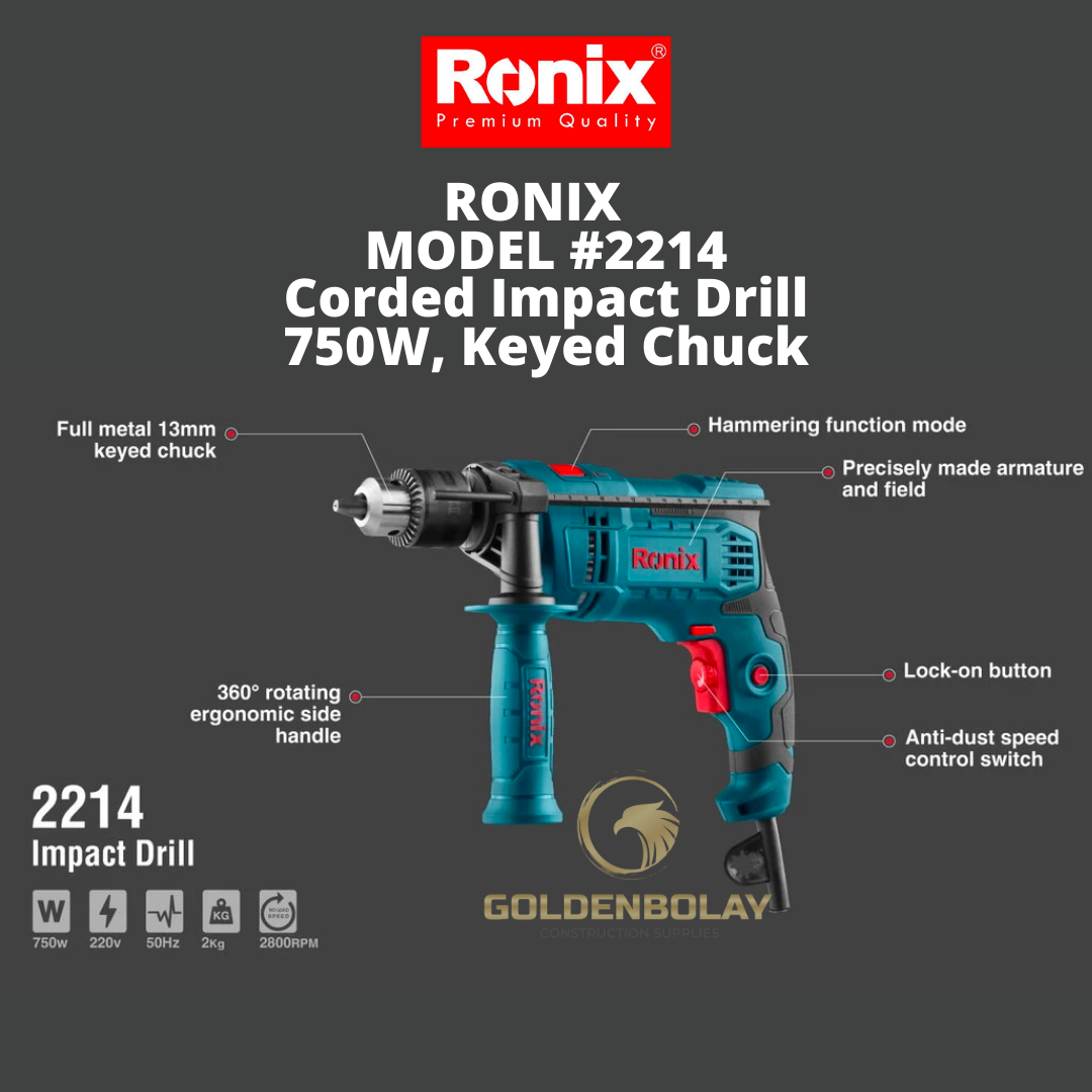 Ronix Model 2214 2800rpm 750W Variable Speed Impact Drill