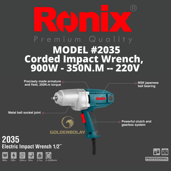 Ronix Corded Impact Wrench  900W,350N.M, 220V MODEL #2035