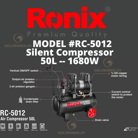 Ronix Silent Compressor 50L -- 1680W  Model #RC-5012