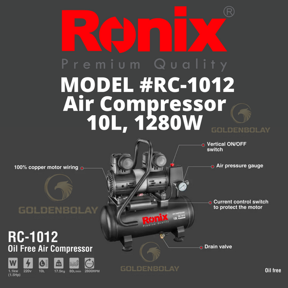 Ronix Air Compressor 10L -- 1280W  Model #RC-1012