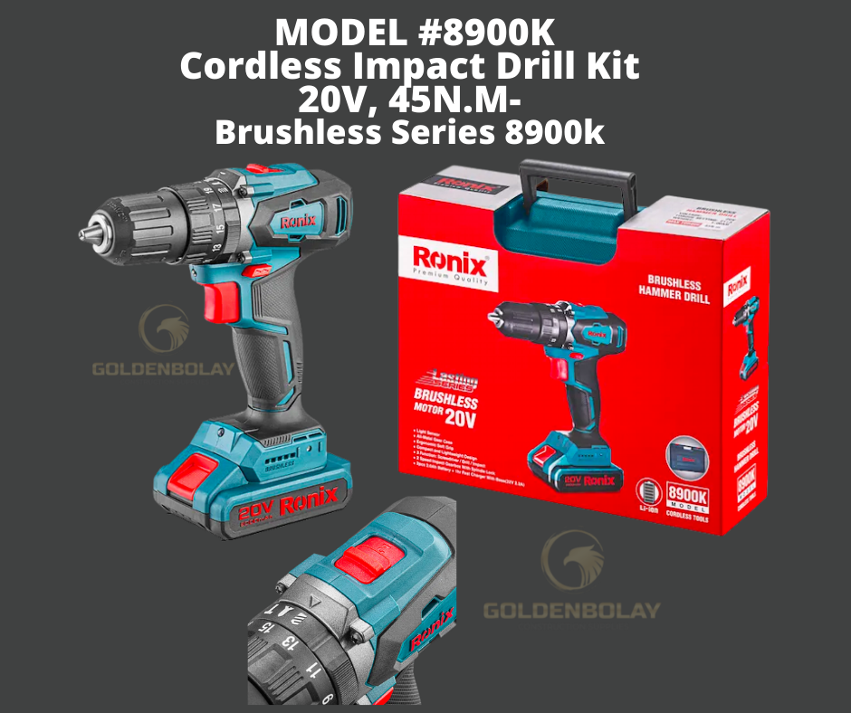 Ronix 8900K Cordless Tools 20V 45n Brushless Li-ion Cordless Hammer Drill Kit